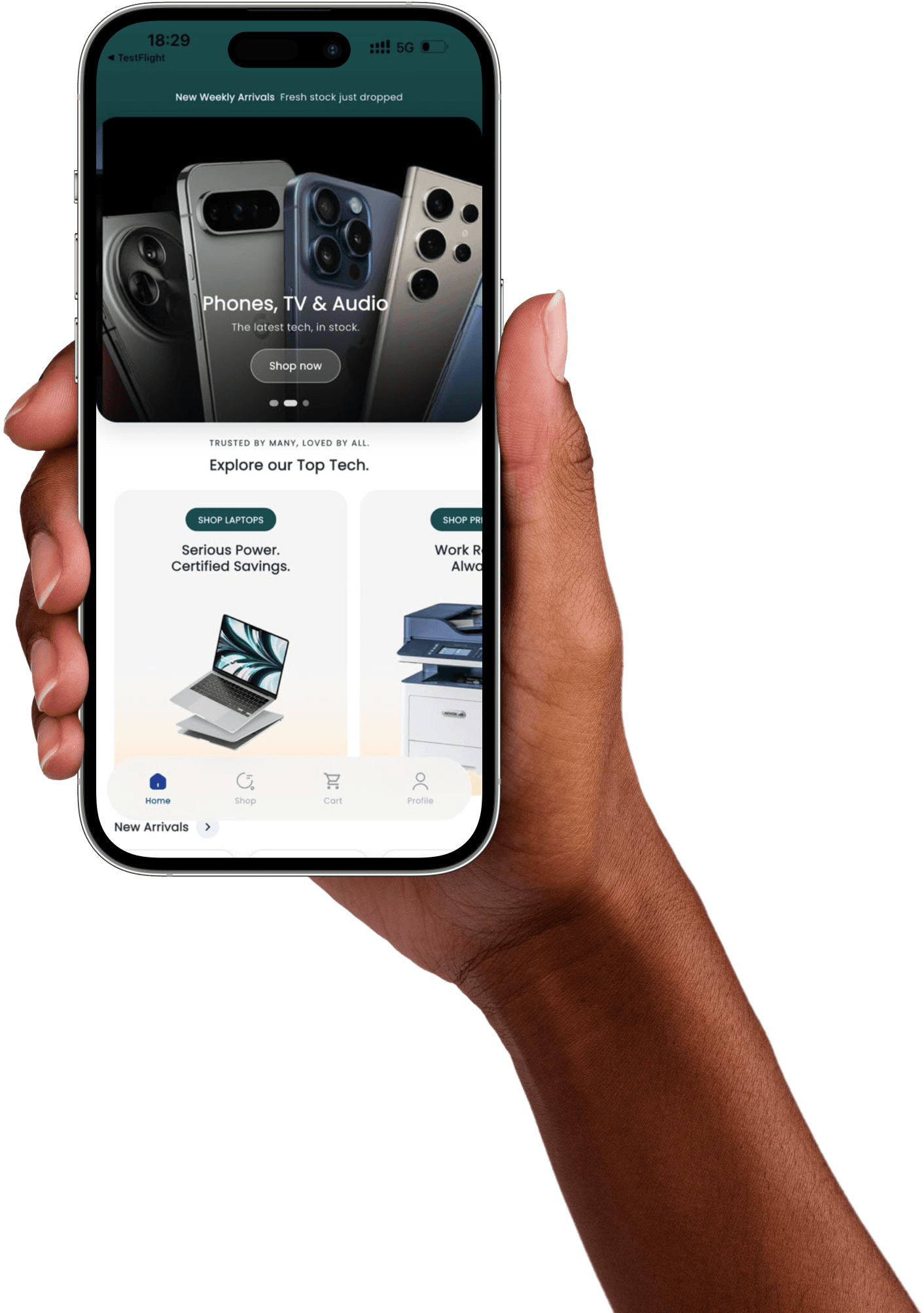 Mercury App - hand holding phone showing the Mercury store